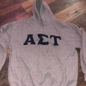 Gray Hoodie with Greek Alpha Sigma Tau sorority Letters